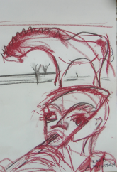 La Flûte (2006) : Craie sur Papier   40 x 30 cm.