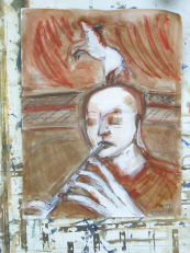 La Flûte (2007) : Encre sur Papier   65 x 50 cm.