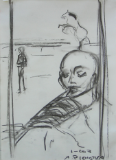 La Flûte (2007) : Fusain sur Papier   40 x 30 cm.