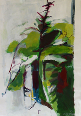 Chemin et Cèdre (2015) : Acrylique sur Papier   110 x 75 cm.