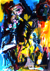 Orphé et Euridice (2019) : Acrylique sur Papier   110 x 75 cm.