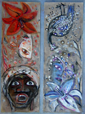 Le lys (dyptique) (2003) : Acrylique sur Papier   68 x 24 cm.