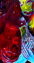 Les mains bleues (2004) : Huile sur Medium   74 x 41 cm.