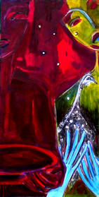 Les mains bleues (2004) : Huile sur Medium   80 x 41 cm.