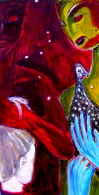 Les mains bleues (2004) : Huile sur Medium   80 x 41 cm.