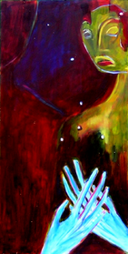 Les mains bleues (2004) : Huile sur Medium   80 x 41 cm.