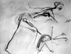 La chasse (d) (2004) : Fusain sur Papier   50 x 65 cm.