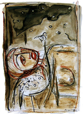 Veillée dans l'herbe (2005) : Acrylique sur Papier   50 x 33 cm.