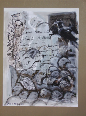 Sous ton ciel -froid et chaud -comme tes yeux -tu es tombé sous ton propre poids -sous ton propre sang (2008) : Encre sur Papier   32 x 25 cm.