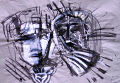 Entrevue (2007) : Encre sur Papier craft   103 x 70 cm.