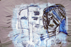Deux Têtes, Entrevue (2007) : Encre sur Papier   70 x 102 cm.