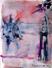 Femme avec Soleil  (2007) : Acrylique sur Papier   32 x 24 cm.