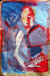 Qui es tu (2009) : Acrylique sur Papier craft   140 x 100 cm.