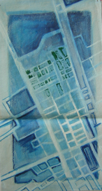 Blaue Vorstadt (2000) : Acrylique sur Papier   97 x 53 cm.